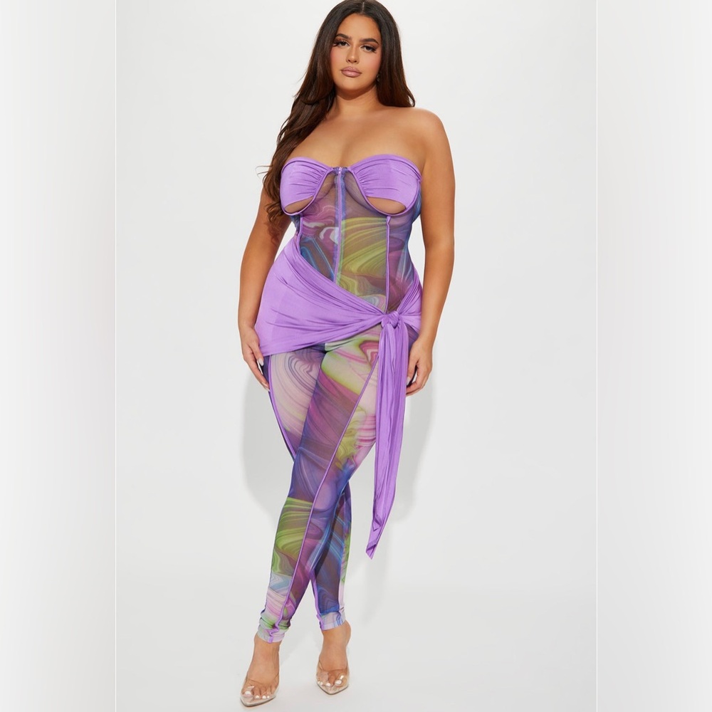 Purple goin out jumpsuit size 1X very stretchy material